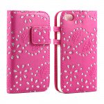 Wholesale iPhone 4S 4 Diamond Flip Leather Wallet Case (Hot-Pink)